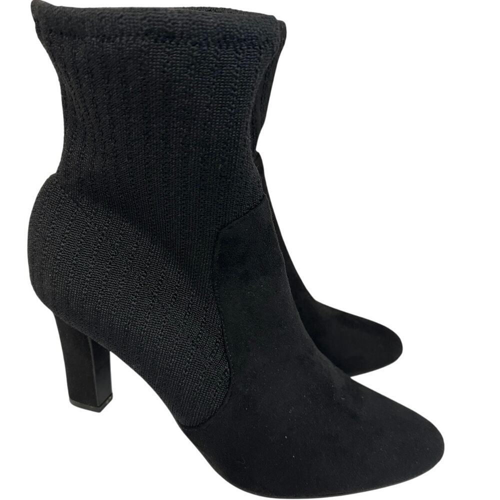 Impo Womens Tahlia Black Faux Suede and Knit sock Heel Ankle Boot Size 10 M